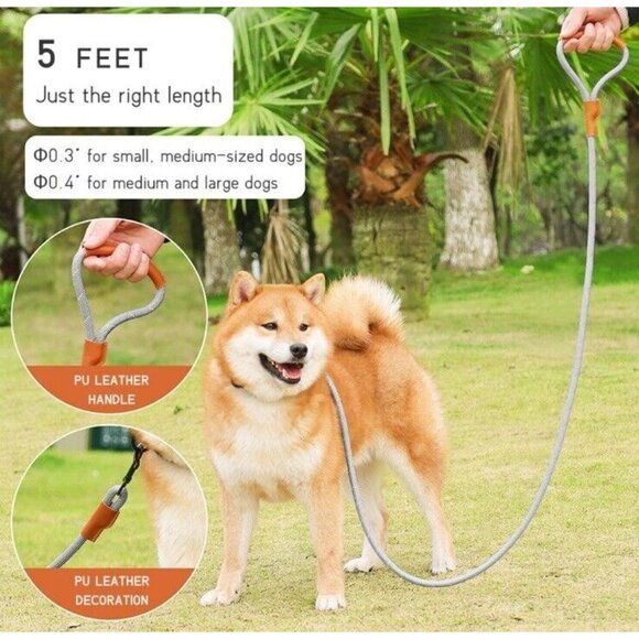 Heavy Duty Nylon Rope Dog Leash 5ft White and Brown Pet Leash Lead with Grip NEW - Picture 3 of 11